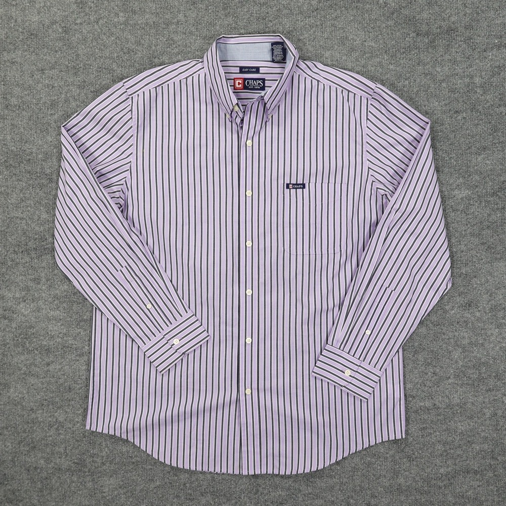 Chaps Shirt Mens Large Purple Stripe Button Front Long Sleeve Easy Care Everyday